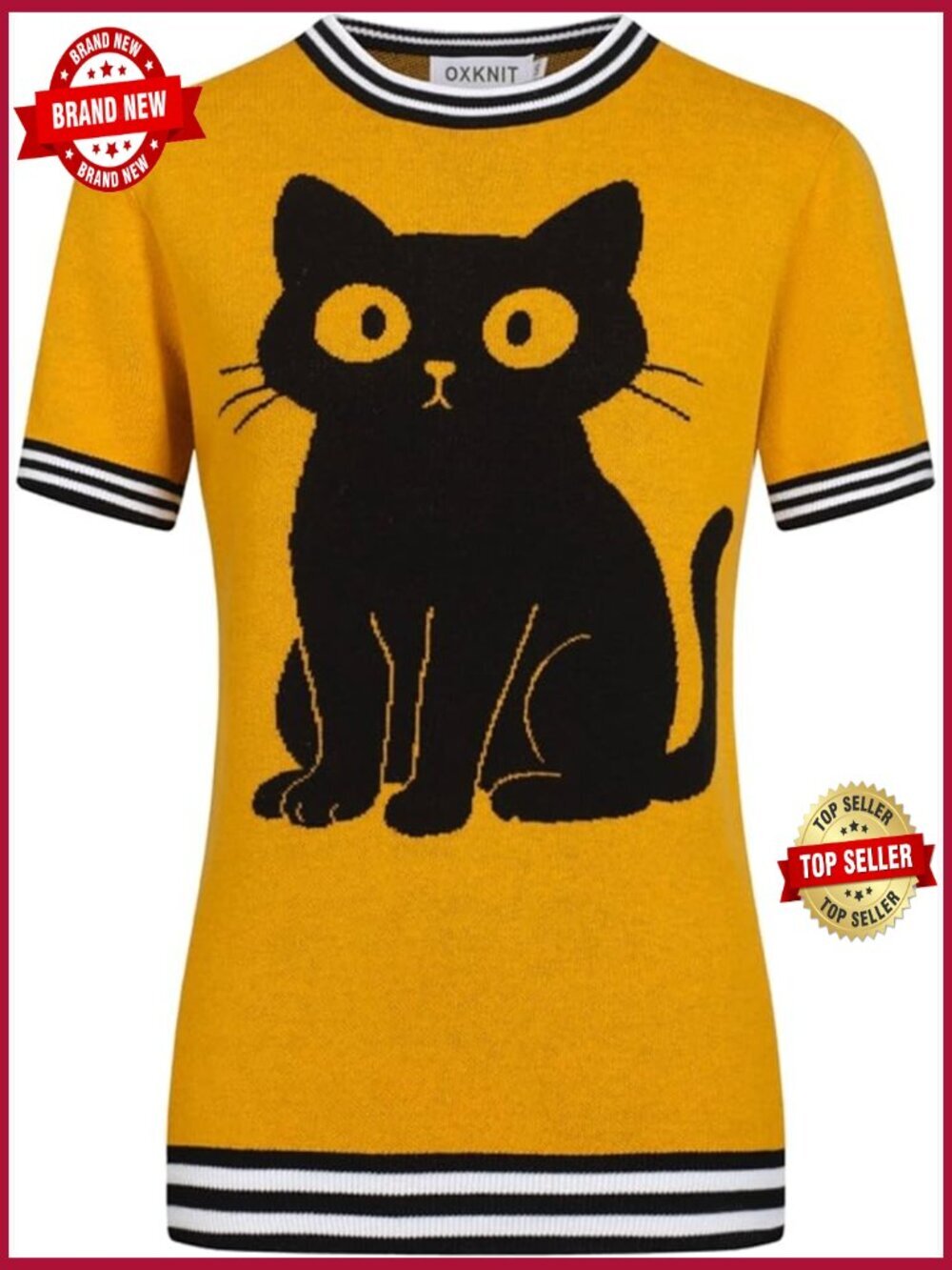 Retro Cat Pattern Short Sleeve T-Shirt Cotton Crewneck Summer Tee